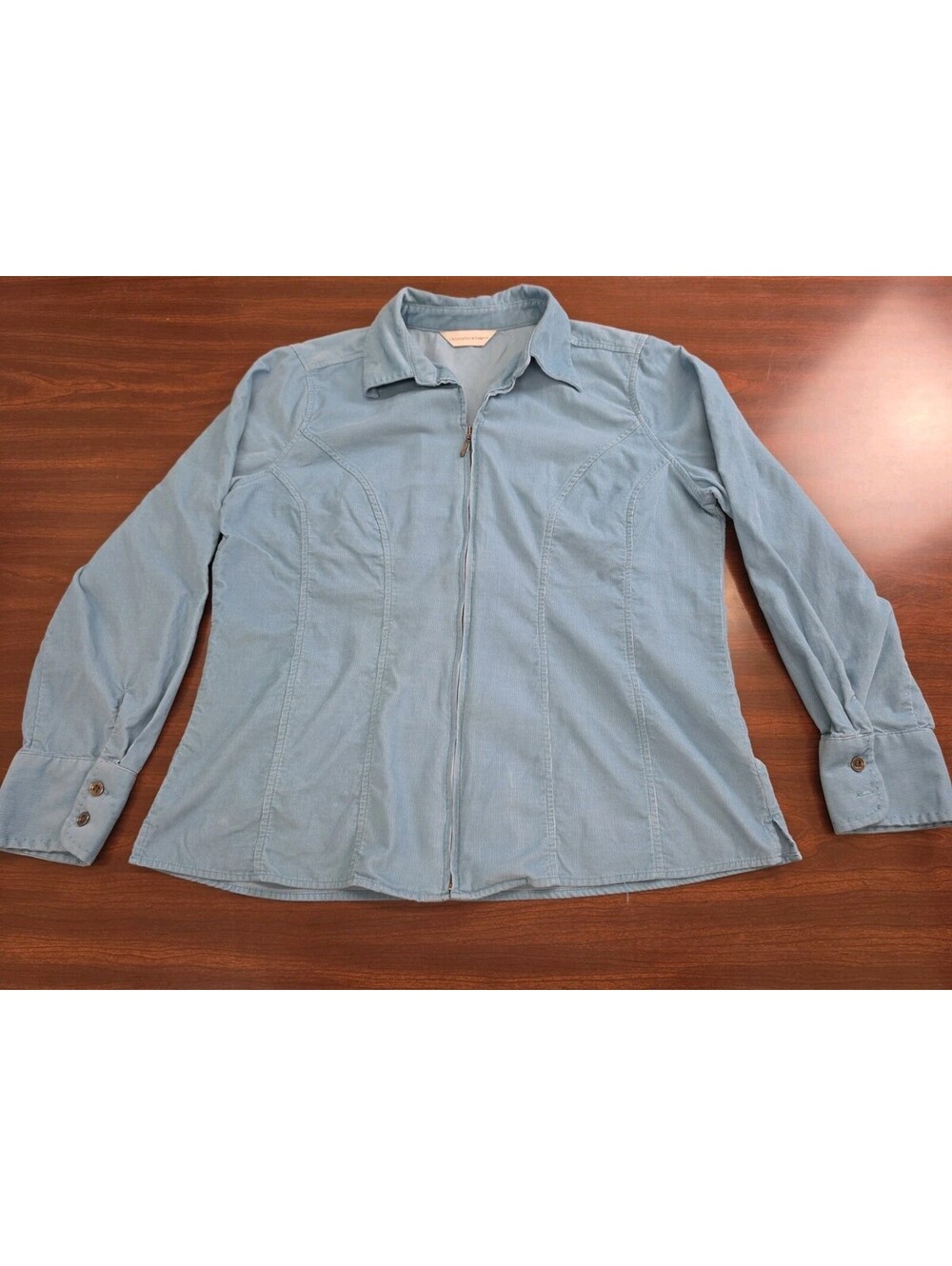Christopher & Banks Full Zip Top Blue Corduroy Long Sleeve Jacket Casual Chic L*